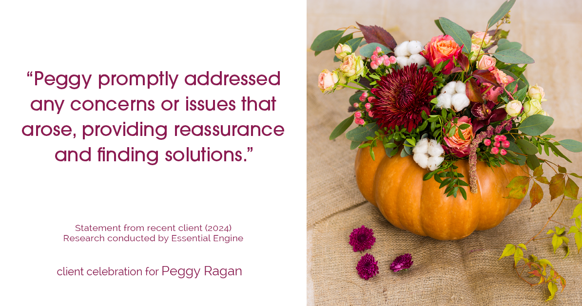 Testimonial for real estate agent Peggy Ragan with United Real Estate Kansas City in Kansas City, MO: "Peggy promptly addressed any concerns or issues that arose, providing reassurance and finding solutions."