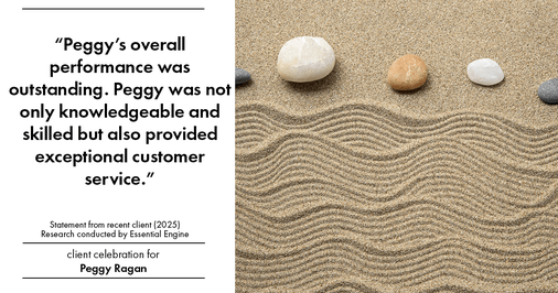 Testimonial for real estate agent Peggy Ragan with United Real Estate Kansas City in Kansas City, MO: "Peggy's overall performance was outstanding. Peggy was not only knowledgeable and skilled but also provided exceptional customer service."