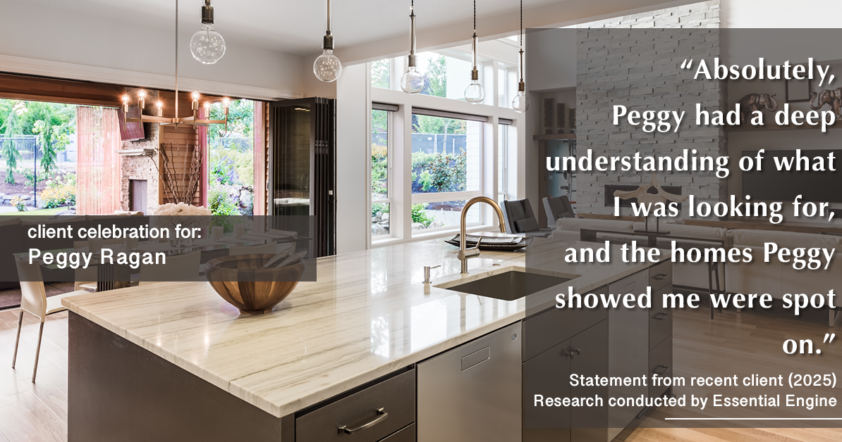 Testimonial for real estate agent Peggy Ragan with United Real Estate Kansas City in Kansas City, MO: "Absolutely, Peggy had a deep understanding of what I was looking for, and the homes Peggy showed me were spot on."