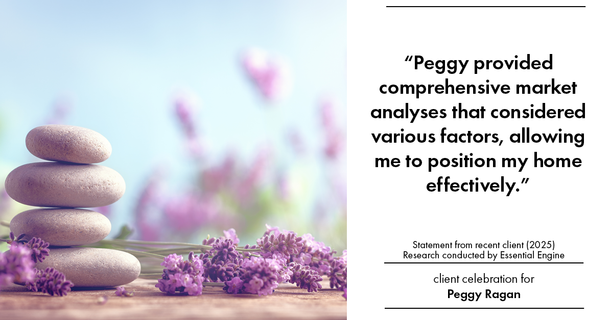 Testimonial for real estate agent Peggy Ragan with United Real Estate Kansas City in Kansas City, MO: "Peggy provided comprehensive market analyses that considered various factors, allowing me to position my home effectively."
