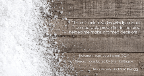 Testimonial for real estate agent Laura Kellogg with Keller Williams Realty in Plano, TX: "Laura's extensive knowledge about comparable properties in the area helped me make informed decisions."