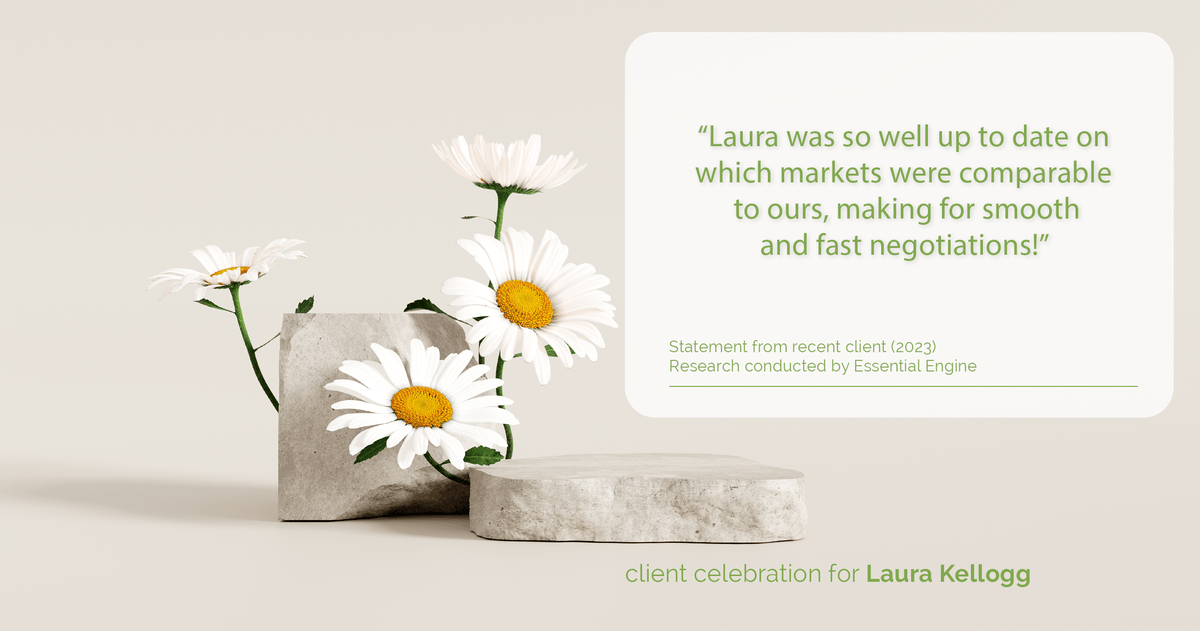 Testimonial for real estate agent Laura Kellogg with Keller Williams Realty in Plano, TX: "Laura was so well up to date on which markets were comparable to ours, making for smooth and fast negotiations!"