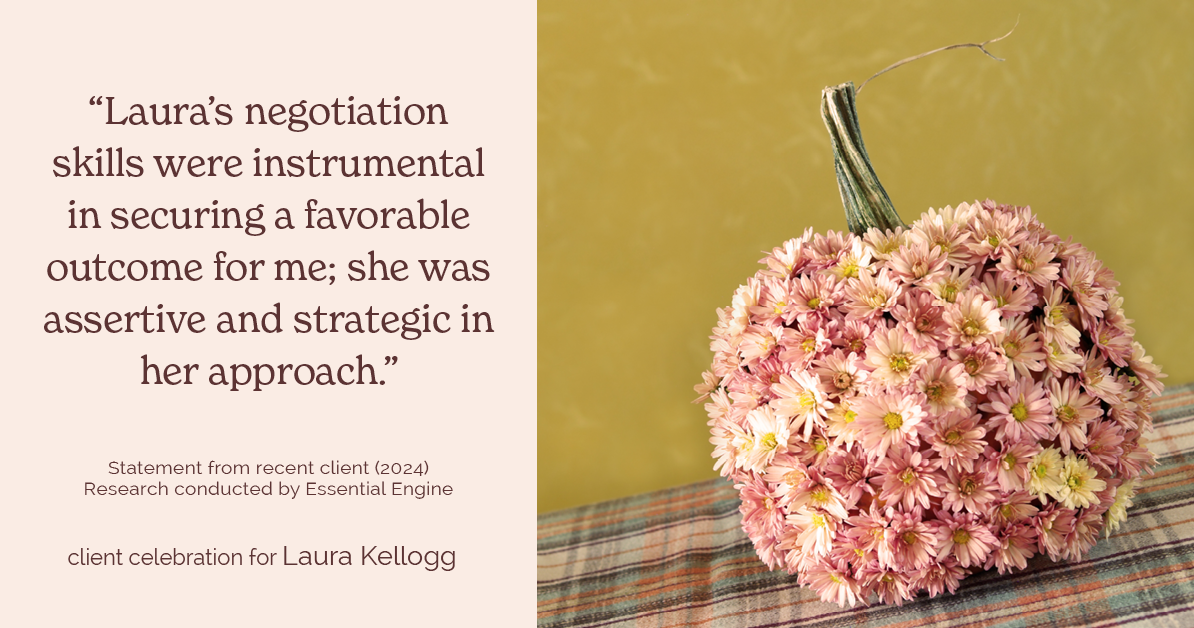 Testimonial for real estate agent Laura Kellogg with Keller Williams Realty in Plano, TX: "Laura's negotiation skills were instrumental in securing a favorable outcome for me; she was assertive and strategic in her approach."