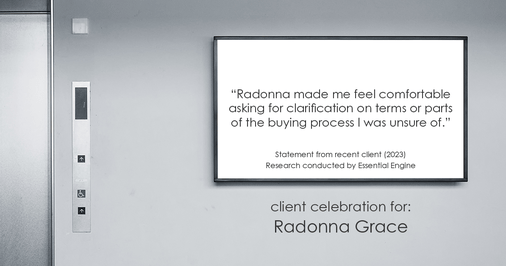 Testimonial for real estate agent Radonna Grace with EXIT Realty Central in Norfolk, VA: "Radonna made me feel comfortable asking for clarification on terms or parts of the buying process I was unsure of."