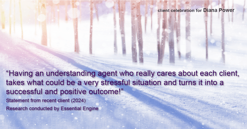 Testimonial for real estate agent Diana Power with Texas Power Real Estate in , : "Having an understanding agent who really cares about each client, takes what could be a very stressful situation and turns it into a successful and positive outcome!"
