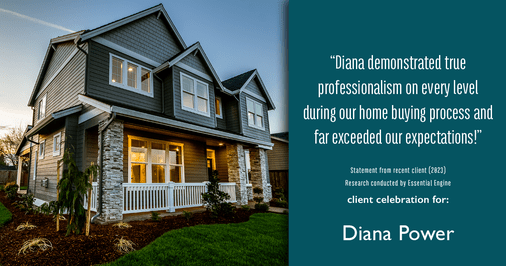 Testimonial for real estate agent Diana Power with Texas Power Real Estate in , : "Diana demonstrated true professionalism on every level during our home buying process and far exceeded our expectations!"