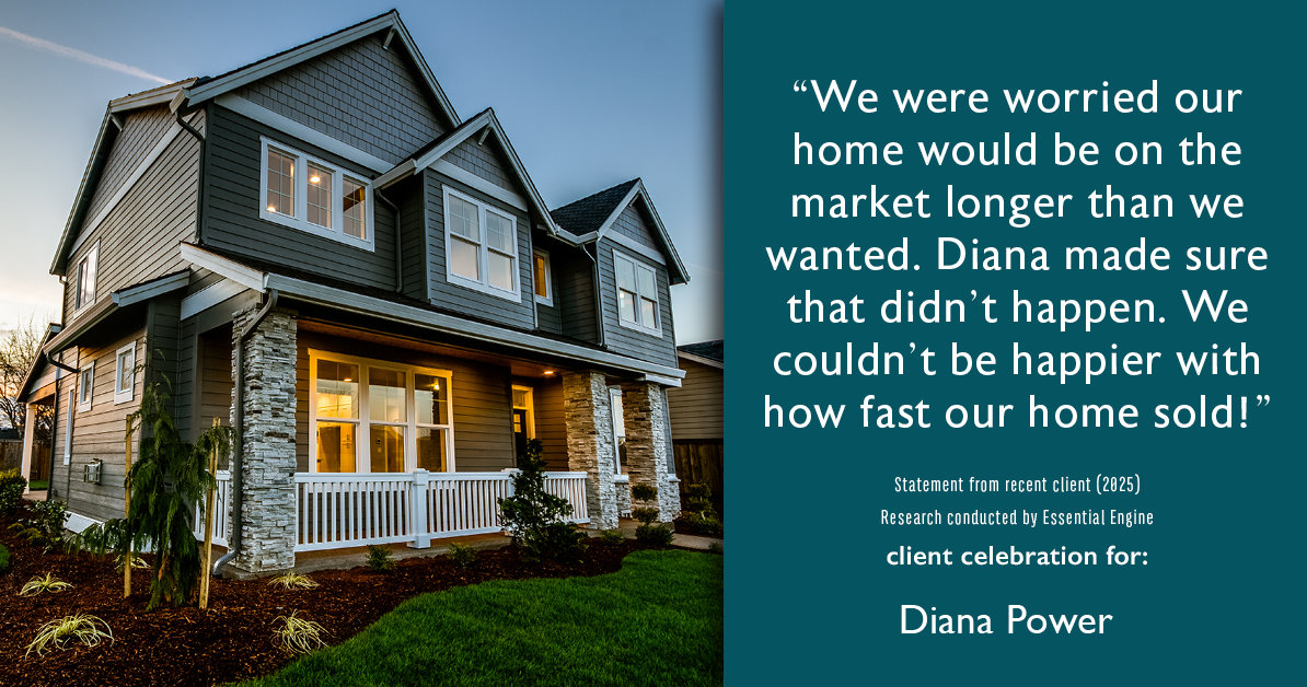 Testimonial for real estate agent Diana Power with Texas Power Real Estate in , : "We were worried our home would be on the market longer than we wanted. Diana made sure that didn't happen. We couldn't be happier with how fast our home sold!"
