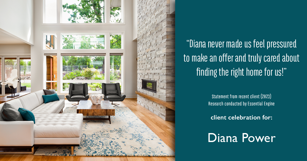 Testimonial for real estate agent Diana Power with Texas Power Real Estate in , : "Diana never made us feel pressured to make an offer and truly cared about finding the right home for us!"