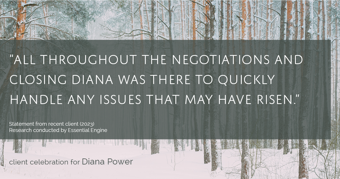 Testimonial for real estate agent Diana Power with Texas Power Real Estate in , : "All throughout the negotiations and closing Diana was there to quickly handle any issues that may have risen."