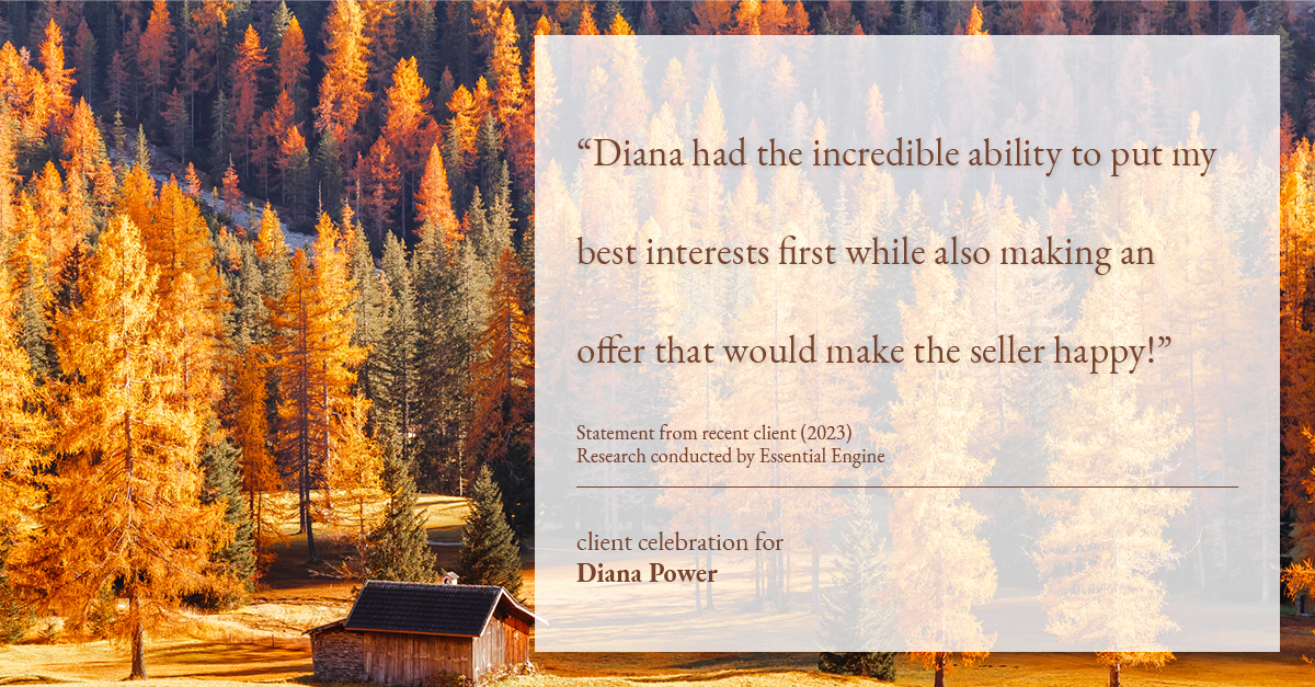 Testimonial for real estate agent Diana Power with Texas Power Real Estate in , : "Diana had the incredible ability to put my best interests first while also making an offer that would make the seller happy!"