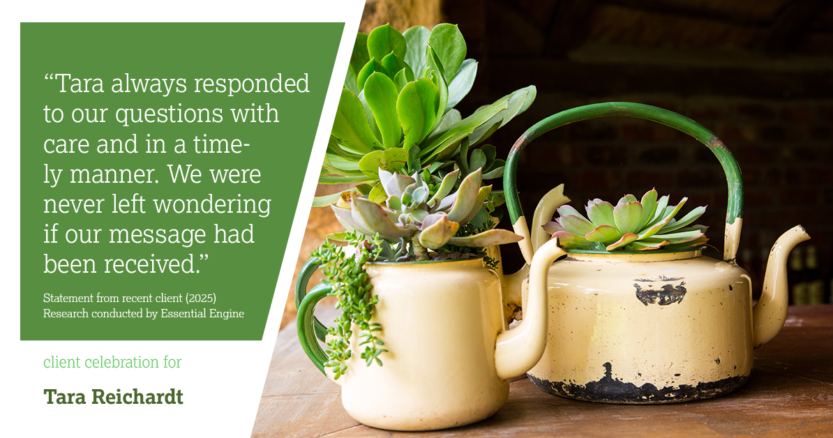 Testimonial for real estate agent Tara Reichardt with Abbitt Realty Co. LLC in Hampton, VA: "Tara always responded to our questions with care and in a timely manner. We were never left wondering if our message had been received."