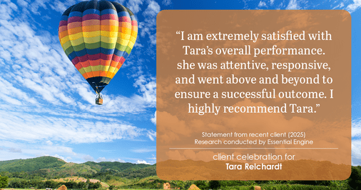 Testimonial for real estate agent Tara Reichardt with Abbitt Realty Co. LLC in Hampton, VA: "I am extremely satisfied with Tara's overall performance. she was attentive, responsive, and went above and beyond to ensure a successful outcome. I highly recommend Tara."