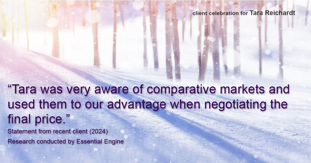 Testimonial for real estate agent Tara Reichardt with Abbitt Realty Co. LLC in Hampton, VA: "Tara was very aware of comparative markets and used them to our advantage when negotiating the final price."