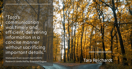 Testimonial for real estate agent Tara Reichardt with Abbitt Realty Co. LLC in Hampton, VA: "Tara's communication was timely and efficient, delivering information in a concise manner without sacrificing important details."
