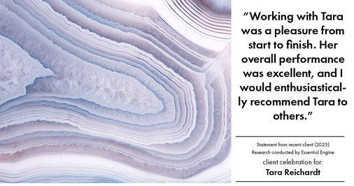 Testimonial for real estate agent Tara Reichardt with Abbitt Realty Co. LLC in Hampton, VA: "Working with Tara was a pleasure from start to finish. Her overall performance was excellent, and I would enthusiastically recommend Tara to others."