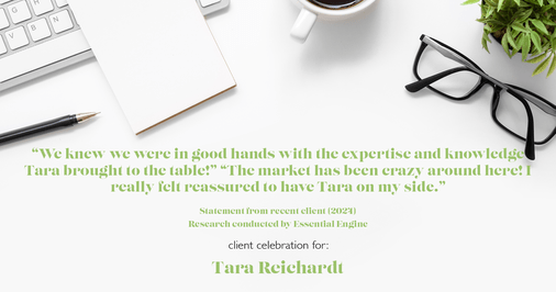 Testimonial for real estate agent Tara Reichardt with Abbitt Realty Co. LLC in Hampton, VA: "We knew we were in good hands with the expertise and knowledge Tara brought to the table!" "The market has been crazy around here! I really felt reassured to have Tara on my side."