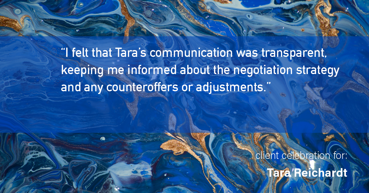 Testimonial for real estate agent Tara Reichardt with Abbitt Realty Co. LLC in Hampton, VA: "I felt that Tara's communication was transparent, keeping me informed about the negotiation strategy and any counteroffers or adjustments."