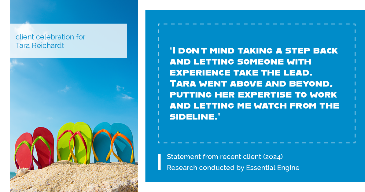 Testimonial for real estate agent Tara Reichardt with Abbitt Realty Co. LLC in Hampton, VA: "I don't mind taking a step back and letting someone with experience take the lead. Tara went above and beyond, putting her expertise to work and letting me watch from the sideline."