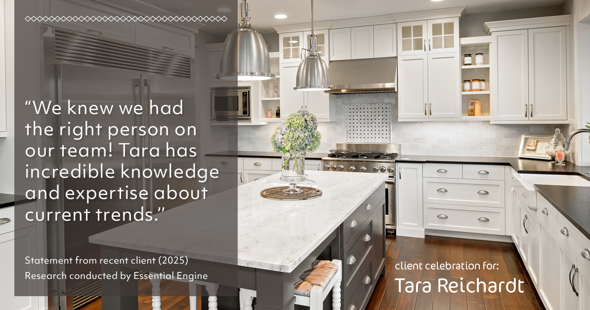 Testimonial for real estate agent Tara Reichardt with Abbitt Realty Co. LLC in Hampton, VA: "We knew we had the right person on our team! Tara has incredible knowledge and expertise about current trends.''