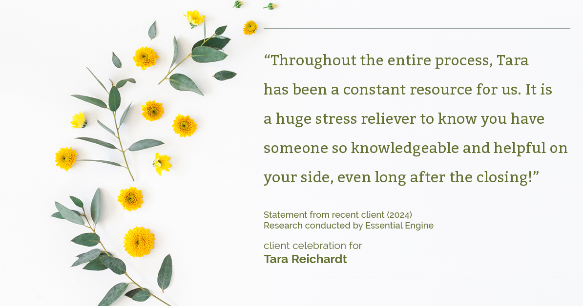 Testimonial for real estate agent Tara Reichardt with Abbitt Realty Co. LLC in Hampton, VA: "Throughout the entire process, Tara has been a constant resource for us. It is a huge stress reliever to know you have someone so knowledgeable and helpful on your side, even long after the closing!"