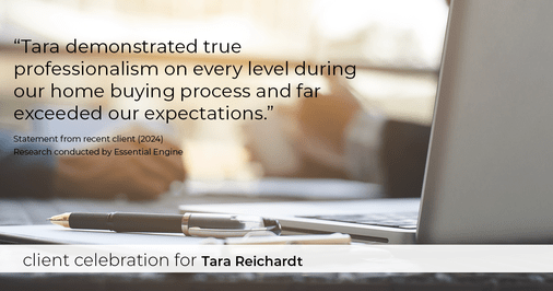 Testimonial for real estate agent Tara Reichardt with Abbitt Realty Co. LLC in Hampton, VA: "Tara demonstrated true professionalism on every level during our home buying process and far exceeded our expectations."