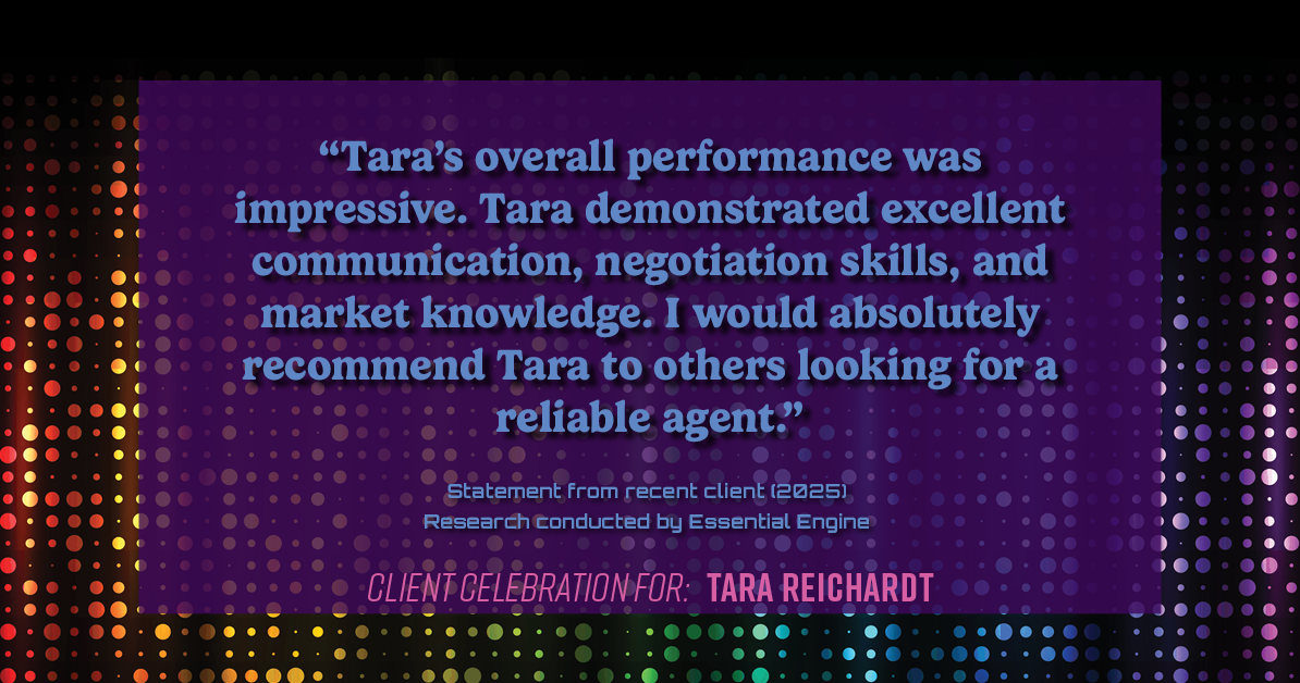 Testimonial for real estate agent Tara Reichardt with Abbitt Realty Co. LLC in Hampton, VA: "Tara's overall performance was impressive. Tara demonstrated excellent communication, negotiation skills, and market knowledge. I would absolutely recommend Tara to others looking for a reliable agent."