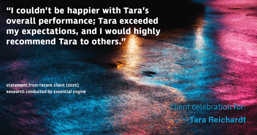 Testimonial for real estate agent Tara Reichardt with Abbitt Realty Co. LLC in Hampton, VA: "I couldn't be happier with Tara's overall performance; Tara exceeded my expectations, and I would highly recommend Tara to others."