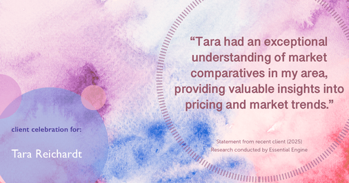 Testimonial for real estate agent Tara Reichardt with Abbitt Realty Co. LLC in Hampton, VA: "Tara had an exceptional understanding of market comparatives in my area, providing valuable insights into pricing and market trends."