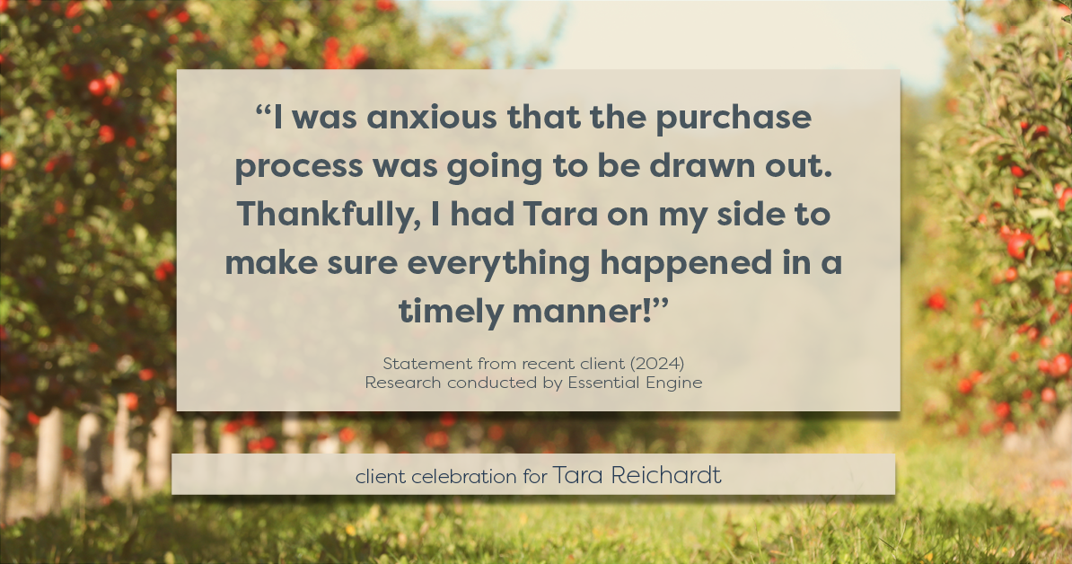 Testimonial for real estate agent Tara Reichardt with Abbitt Realty Co. LLC in Hampton, VA: "I was anxious that the purchase process was going to be drawn out. Thankfully, I had Tara on my side to make sure everything happened in a timely manner!"