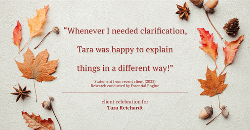 Testimonial for real estate agent Tara Reichardt with Abbitt Realty Co. LLC in Hampton, VA: "Whenever I needed clarification, Tara was happy to explain things in a different way!"