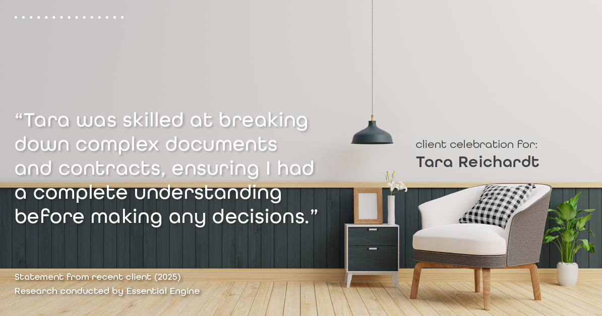 Testimonial for real estate agent Tara Reichardt with Abbitt Realty Co. LLC in Hampton, VA: "Tara was skilled at breaking down complex documents and contracts, ensuring I had a complete understanding before making any decisions."