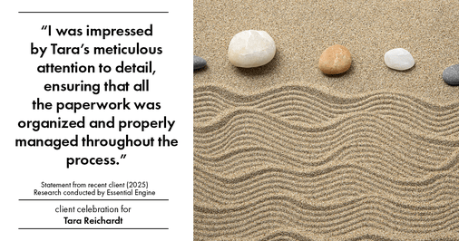 Testimonial for real estate agent Tara Reichardt with Abbitt Realty Co. LLC in Hampton, VA: "I was impressed by Tara's meticulous attention to detail, ensuring that all the paperwork was organized and properly managed throughout the process."