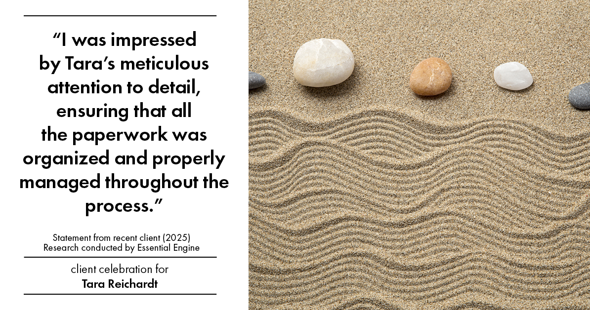 Testimonial for real estate agent Tara Reichardt with Abbitt Realty Co. LLC in Hampton, VA: "I was impressed by Tara's meticulous attention to detail, ensuring that all the paperwork was organized and properly managed throughout the process."