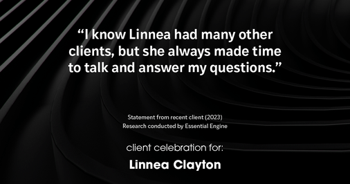 Testimonial for mortgage professional Linnea Clayton with Paragon Mortgage Services, Inc in Denver, CO: "I know Linnea had many other clients, but she always made time to talk and answer my questions."