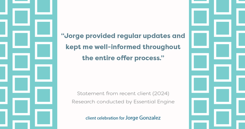 Testimonial for real estate agent Jorge Gonzalez with Coldwell Banker Denver Central in Denver, CO: "Jorge provided regular updates and kept me well-informed throughout the entire offer process."