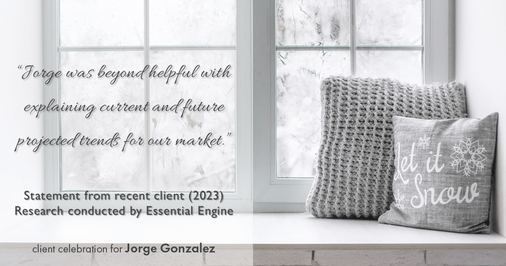 Testimonial for real estate agent Jorge Gonzalez with Coldwell Banker Denver Central in Denver, CO: "Jorge was beyond helpful with explaining current and future projected trends for our market."