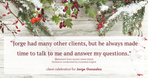 Testimonial for real estate agent Jorge Gonzalez with Coldwell Banker Denver Central in Denver, CO: "Jorge had many other clients, but he always made time to talk to me and answer my questions."