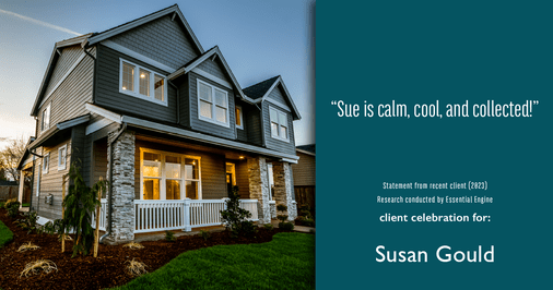 Testimonial for real estate agent Sue Gould in , : "Sue is calm, cool, and collected!"