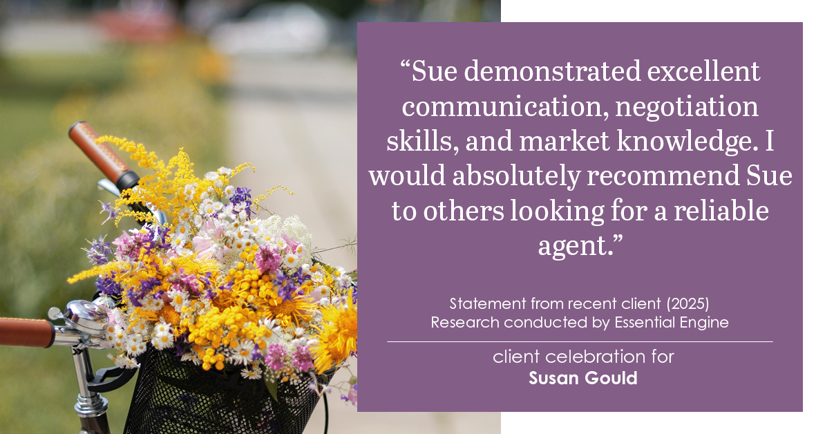 Testimonial for real estate agent Sue Gould in , : "Sue demonstrated excellent communication, negotiation skills, and market knowledge. I would absolutely recommend Sue to others looking for a reliable agent."