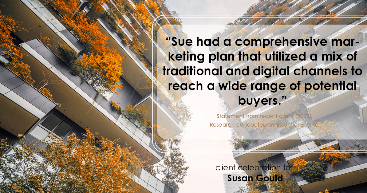 Testimonial for real estate agent Sue Gould in , : "Sue had a comprehensive marketing plan that utilized a mix of traditional and digital channels to reach a wide range of potential buyers."