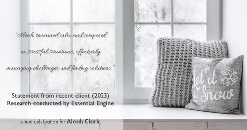 Testimonial for real estate agent Aleah Clark in , : "Aleah remained calm and composed in stressful situations, effectively managing challenges and finding solutions."