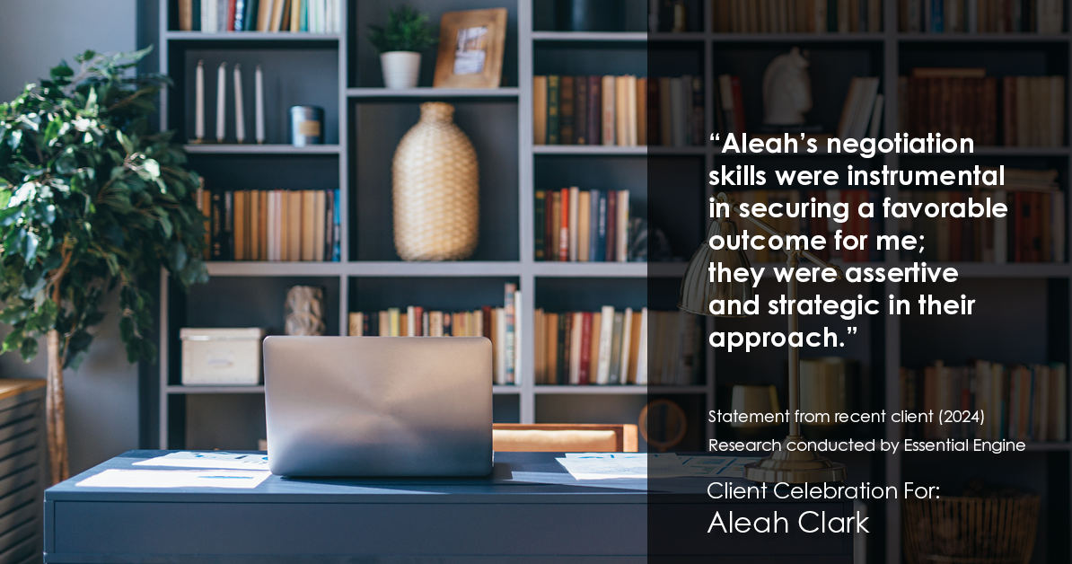 Testimonial for real estate agent Aleah Clark in , : "Aleah's negotiation skills were instrumental in securing a favorable outcome for me; she was assertive and strategic in their approach."