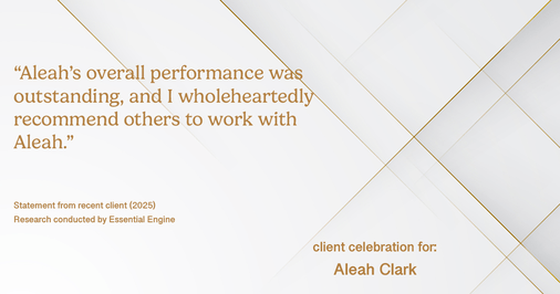 Testimonial for real estate agent Aleah Clark in , : "Aleah's overall performance was outstanding, and I wholeheartedly recommend others to work with Aleah."