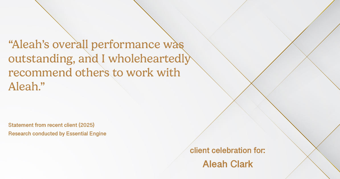Testimonial for real estate agent Aleah Clark in , : "Aleah's overall performance was outstanding, and I wholeheartedly recommend others to work with Aleah."