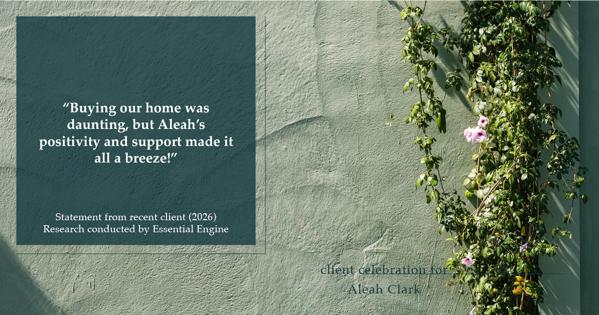 Testimonial for real estate agent Aleah Clark in , : "Buying our home was daunting, but Aleah's positivity and support made it all a breeze!"