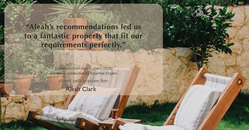 Testimonial for real estate agent Aleah Clark in , : "Aleah's recommendations led us to a fantastic property that fit our requirements perfectly."
