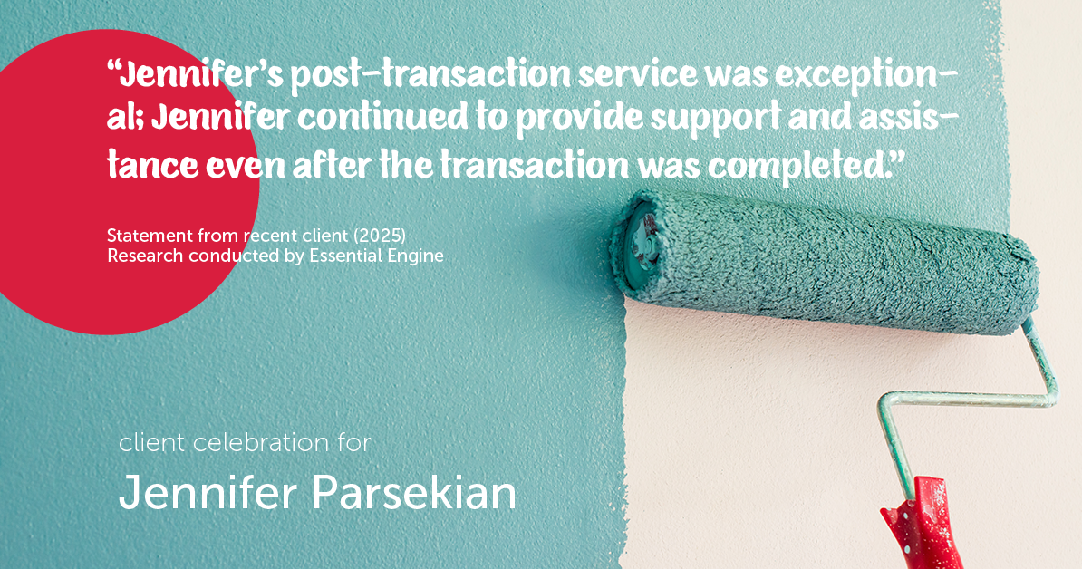 Testimonial for real estate agent Jennifer Parsekian with KW Village Square Realty in Ridgewood, New Jersey: "Jennifer's post-transaction service was exceptional; Jennifer continued to provide support and assistance even after the transaction was completed."