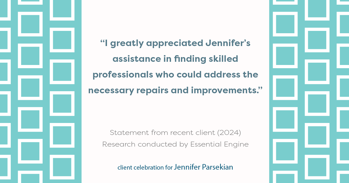 Testimonial for real estate agent Jennifer Parsekian with KW Village Square Realty in Ridgewood, New Jersey: "I greatly appreciated Jennifer's assistance in finding skilled professionals who could address the necessary repairs and improvements."