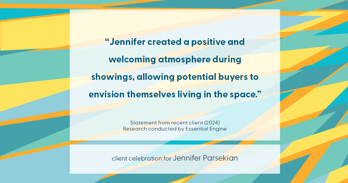 Testimonial for real estate agent Jennifer Parsekian with KW Village Square Realty in Ridgewood, New Jersey: "Jennifer created a positive and welcoming atmosphere during showings, allowing potential buyers to envision themselves living in the space."