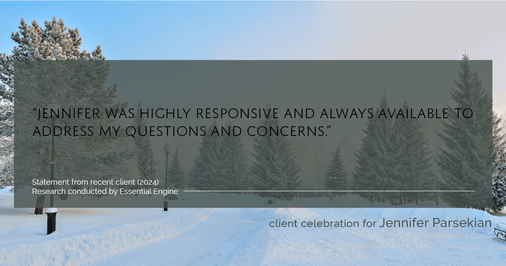 Testimonial for real estate agent Jennifer Parsekian with KW Village Square Realty in Ridgewood, New Jersey: "Jennifer was highly responsive and always available to address my questions and concerns."